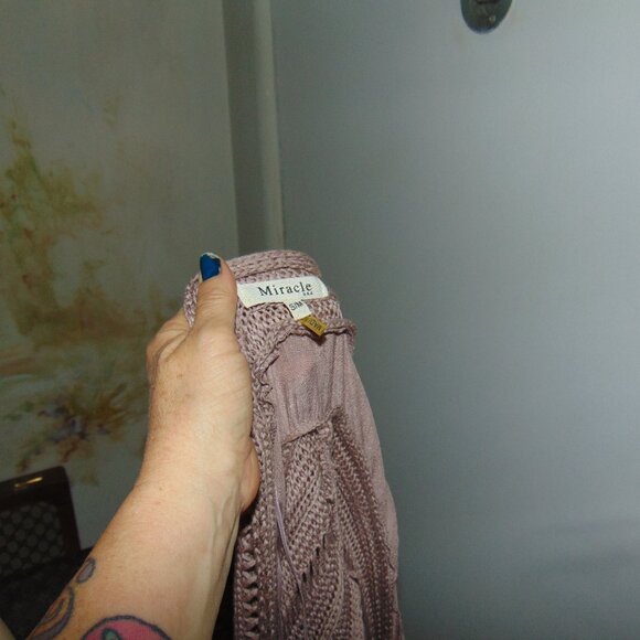 Miracle Women's Knit Open Cardigan size S/M mauve boho crochet fringe cotton USA - Picture 8 of 13